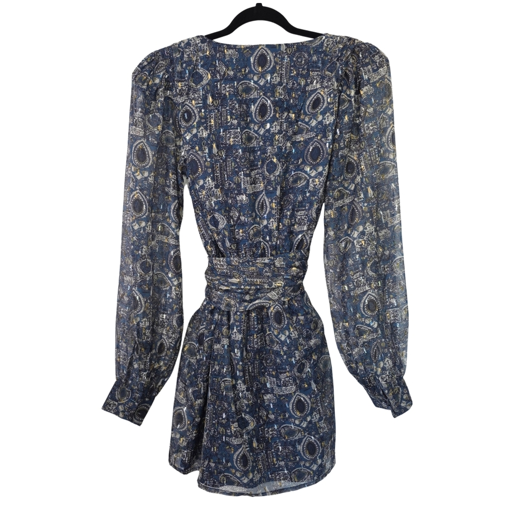 House of Harlow 1960 "Alba" Blue Mosaic Surplice Mini Dress | Size XS | - Picture 12 of 15